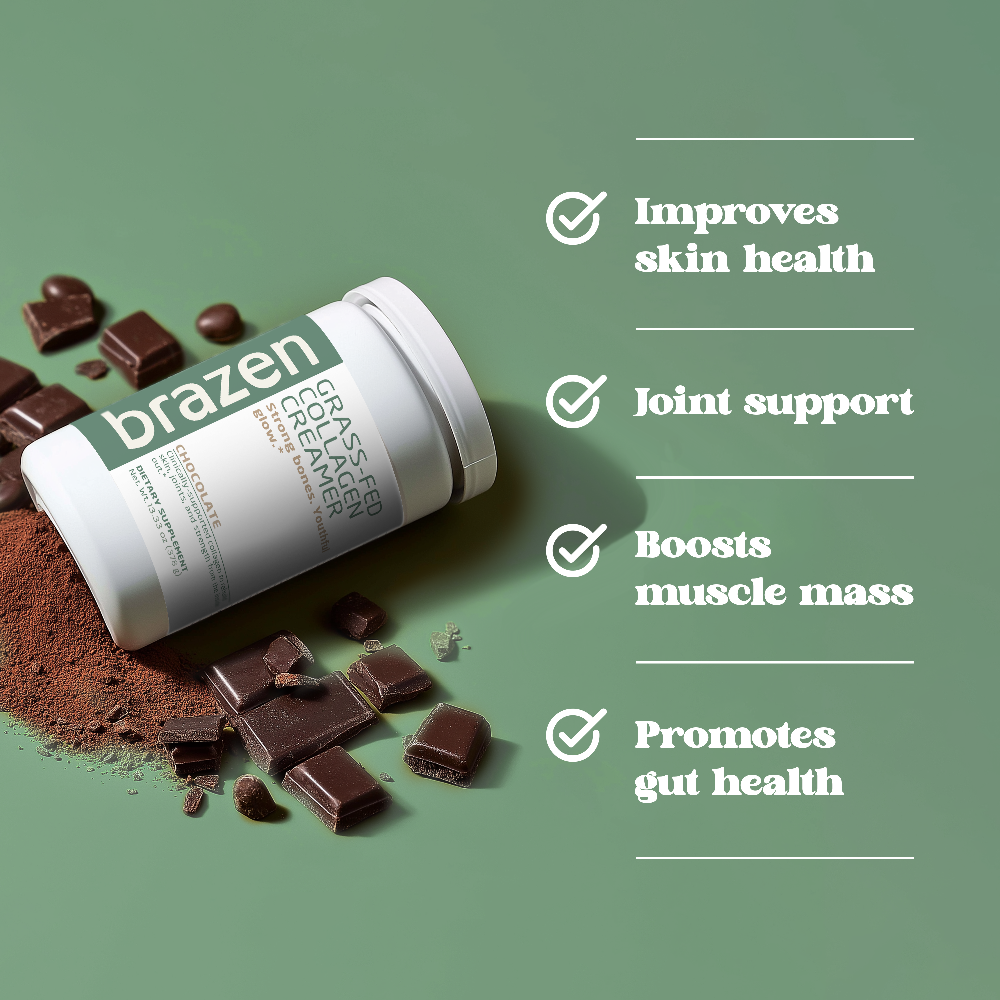 Brazen Crasseseed Creamer with chocolate pieces on a green background