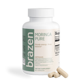 Brazen Moringa Pure supplement bottle with capsules on a white background