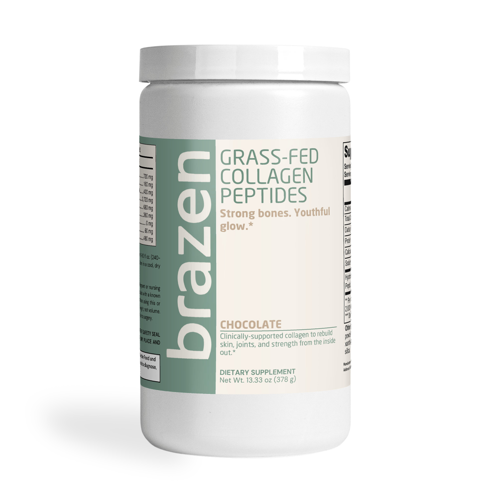 Brazen grass-fed collagen peptides container on a white background