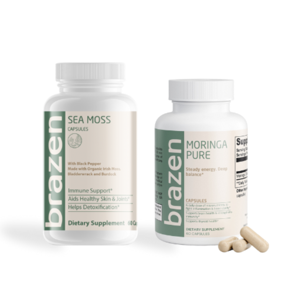 Two bottles of brazen dietary supplements on a white background